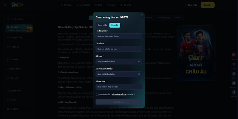 Đăng Ký 9bet Bị Lỗi